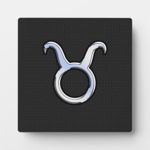 Plaque Photo Chrome Like Taurus Zodiac Sign on Black Snake Skin