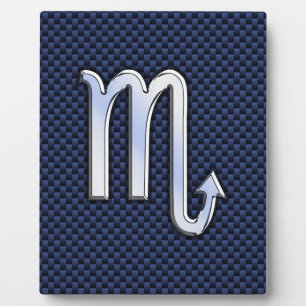 Plaque Photo Chrome Scorpio Zodiac Sign on Blue Carbon Fibre