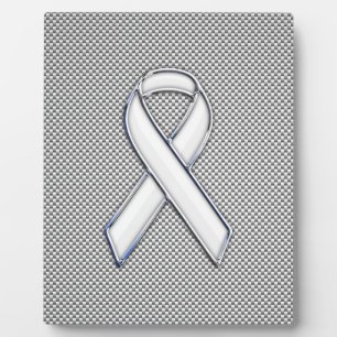 Plaque Photo Chrome White Ribbon Sensibilisation Carbone Fibre