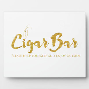Plaque Photo Cigar Bar Sign Table Easel - White and Gold