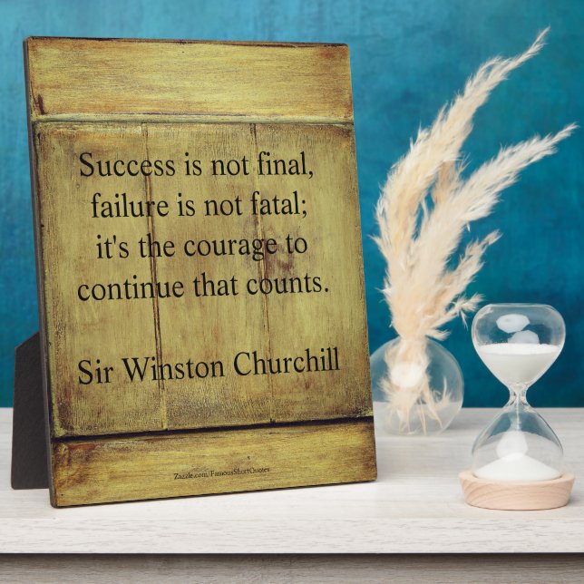 Plaque Photo Citation de Winston Churchill; Succès Bois vieilli (Côté)