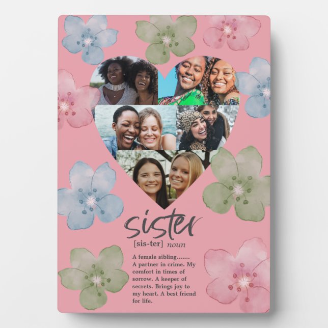 Plaque Photo Citation des soeurs modernes Coeur rose Floral (Devant)