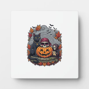 Plaque Photo Citrouille de Halloween Chat Crâne Faucheuse Autom