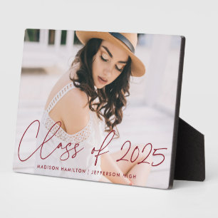 Plaque Photo Classe de 2024 Burgundy Script Graduation Photo
