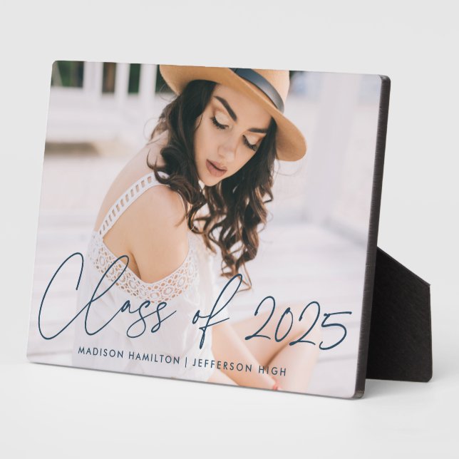 Plaque Photo Classe moderne de 2025 Marine Script Graduation Ph (Côté)