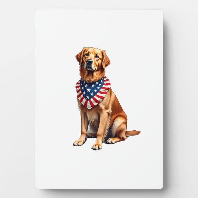 Plaque Photo Classic Patriotic Golden Retriever Vintage Shirt 2 (Devant)