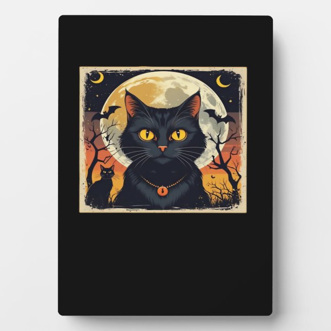 Plaque Photo Classique Rétro Chat Noir Halloween T-Shirt Classi (Devant)