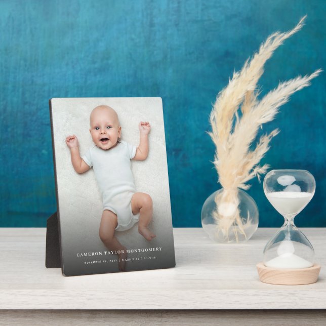 Plaque Photo Classique Simple Noir Dégradé Moderne Photo bébé (Côté)
