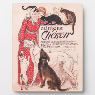 Plaque Photo Clinique Cheron Vintage Chien Chat Steinlen Poster
