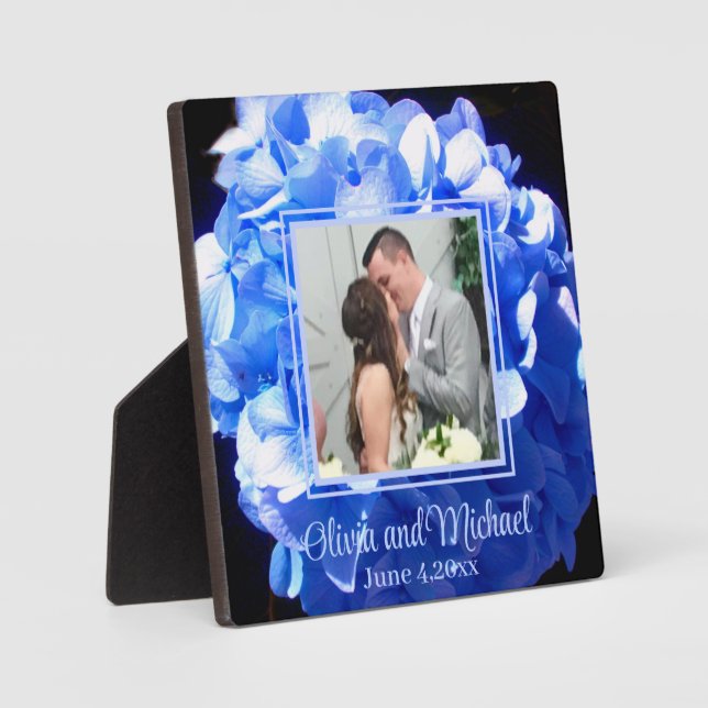 Plaque Photo Cobalt bleu floral élégant bleu hydrangées (Recto)