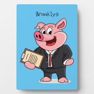 Plaque Photo Cochon amusant en costume d'affaires dessin animé