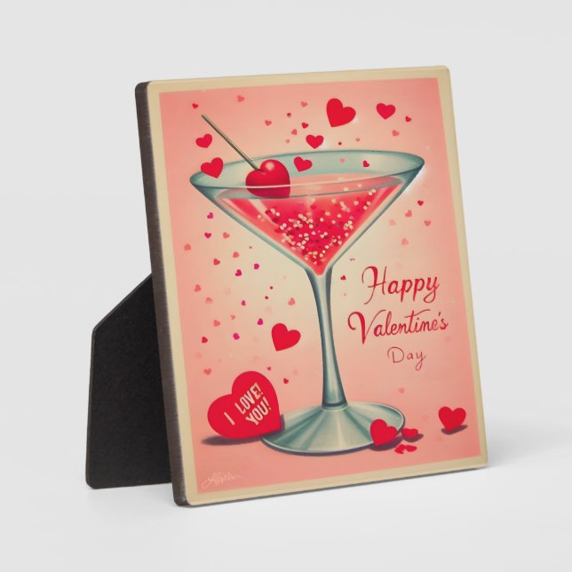 Plaque Photo Cocktail Valentine Martini du milieu du siècle (Recto)