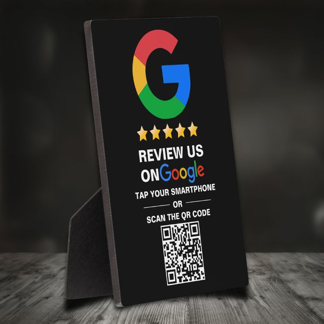 Plaque Photo Code Qr personnalisé simple Google Review Black (Créateur téléchargé)