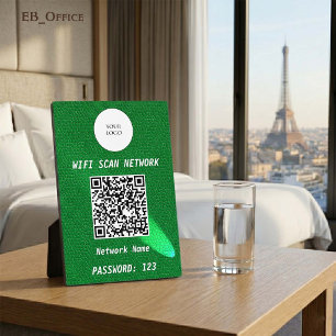 Plaque Photo Code QR Wifi Enseigne de Luxe en Cuir Vert Project