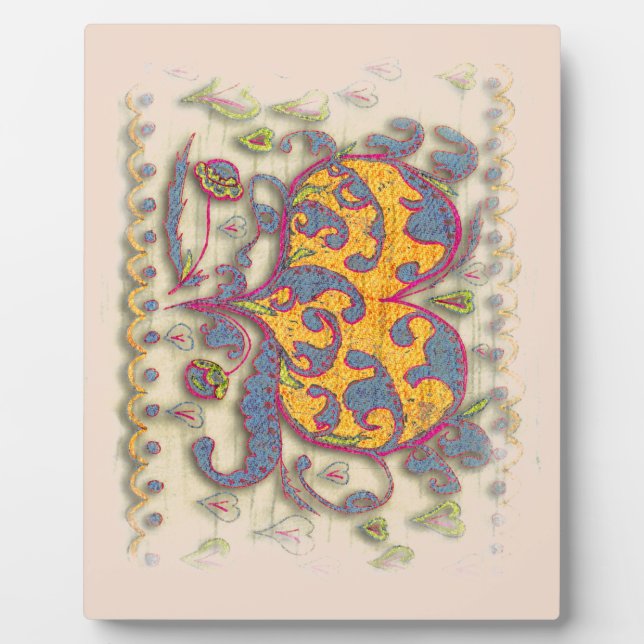 Plaque Photo Coeur d'art populaire avec feuilles et fleurs (Devant)