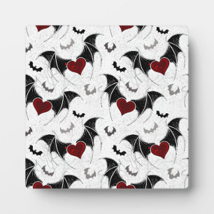 Plaque Photo Coeur d'Halloween avec ailes de chauve-souris noir