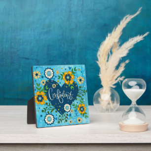 Plaque Photo Coeur inspiré confiant Floral Plutôt Bleu