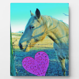 Plaque Photo Coeur rose et Cheval jaune