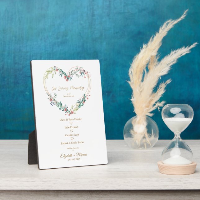Plaque Photo Coeur rose Floral En Mariage de mémoire d'amour (Côté)