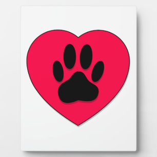Plaque Photo Coeur rouge avec Empreinte de patte de chien