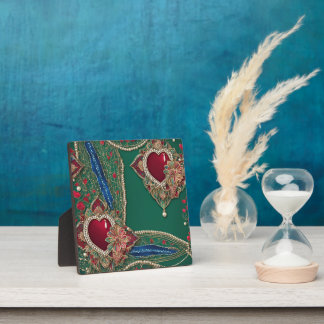 Plaque Photo Cœurs ornés de joyaux Émeraude verte Luxe Art IA 