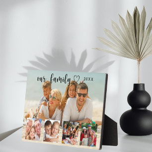 Plaque Photo Collage de photos de famille amour cœur script