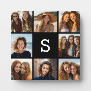 Plaque Photo Collage de photos personnalisé monogramme noir uni