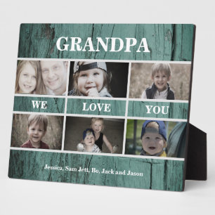 Plaque Photo Collage de photos Turquoise Bois Papy On t'aime