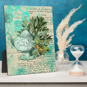 Plaque Photo Collage de théière et d'éphémère vintage