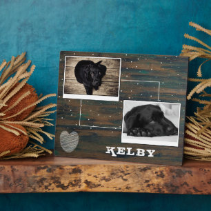 Plaque Photo Collage photo de 2 Rustic Wood with Heart Pet Dog