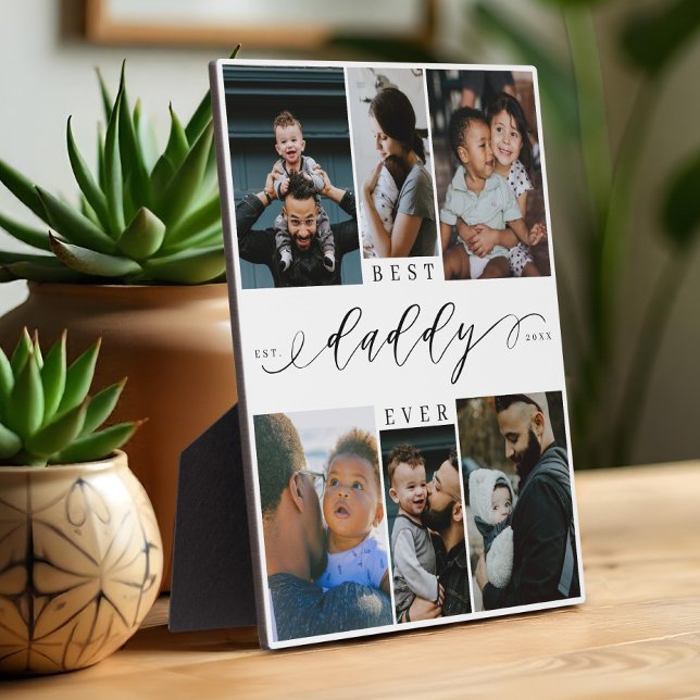 Plaque Photo Collage photo de la Fête des pères de script Best  (Best Daddy Ever Script Fathers Day Photo Collage Plaque)