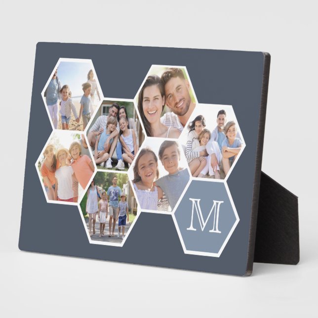 Plaque Photo Collage photo de monogramme de famille | Hexagons  (Côté)
