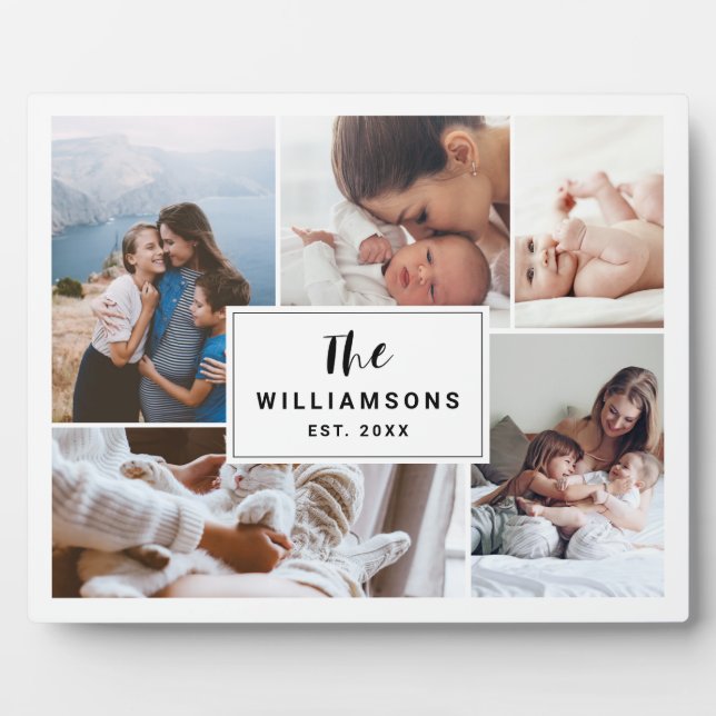 Plaque Photo Collage photo multiple famille établi blanc (Devant)