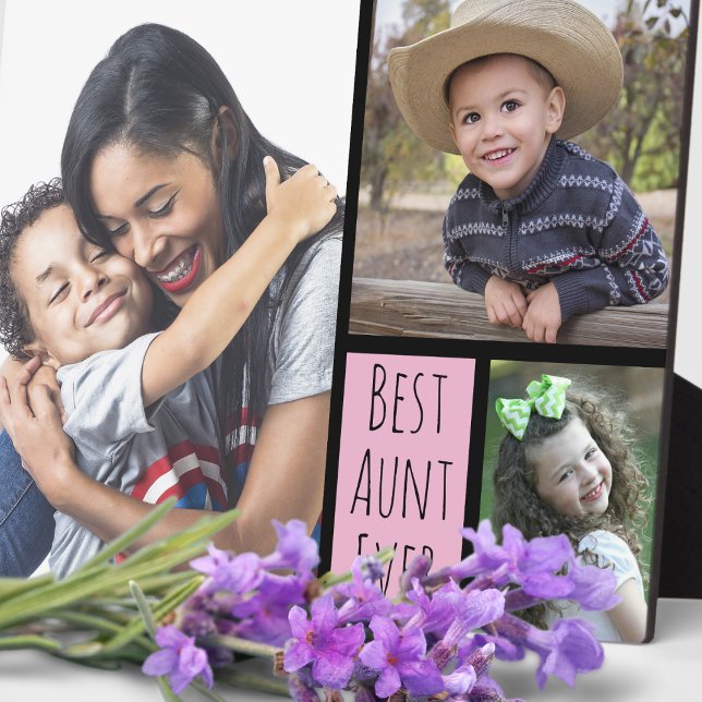 Plaque Photo Collage photo personnalisé 3 meilleure tante jamai (Custom 3 Photo Collage Best Aunt Ever Plaque-Aunt photo gift for birthday , holidays)