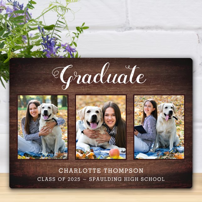 Plaque Photo Collage photo personnalisé de Rustic Graduate (Créateur téléchargé)
