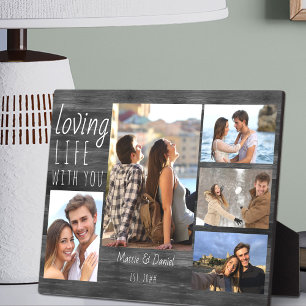 Plaque Photo Collage photo rustique de 5 photos 'Aimer la vie a