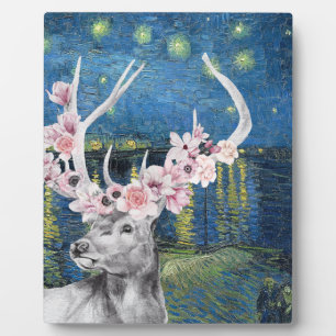 Plaque Photo Compilation Van Gogh Nuit étoilée et cerf floral