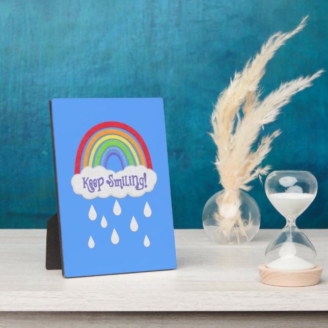 Plaque Photo Continuez à sourire | Faux Felt Arc-en-ciel Nuages (Côté)