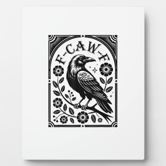Plaque Photo Corbeau, F-Caw-F Oiseau Drôle Graphisme Esthétique (Devant)