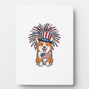 Plaque Photo Corgi patriote Feu d'artifice Chien Conception vec