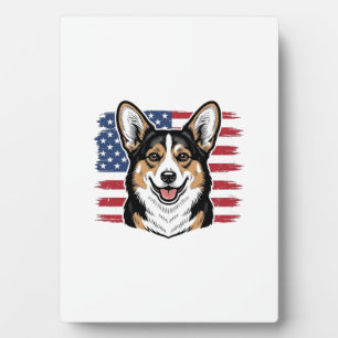 Plaque Photo Corgi patriotique drapeau américain design vectori