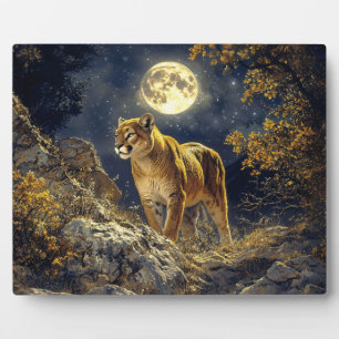 Plaque Photo Cougar in the Moonlight Wildlife Art