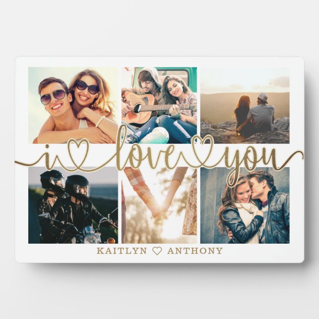 Plaque Photo Couple JE T'AIME 6 Collage photo Or (Devant)