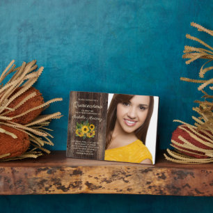 Plaque Photo Couronne de tournesols rustique en bois de grange