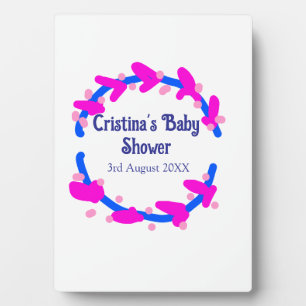 Plaque Photo Couronne florale de baby shower bébé violet bleu b