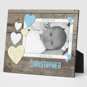 Plaque Photo Crème bleue avec le coeur photo de bébé rustique e