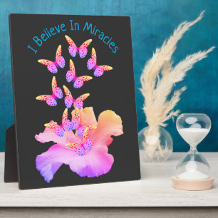 Plaque Photo Croire En Miracles Hibiscus Flower Butterflies