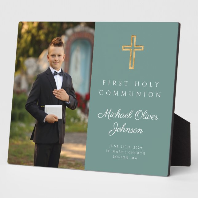 Plaque Photo Croix Verte Photo Boy First Communion (Côté)