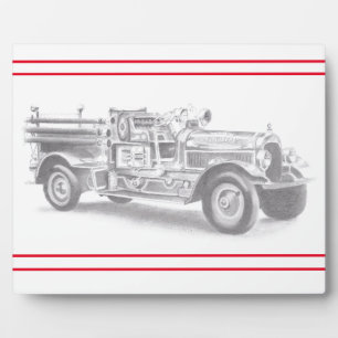 Plaque Photo croquis au crayon de camion de pompiers vintage de