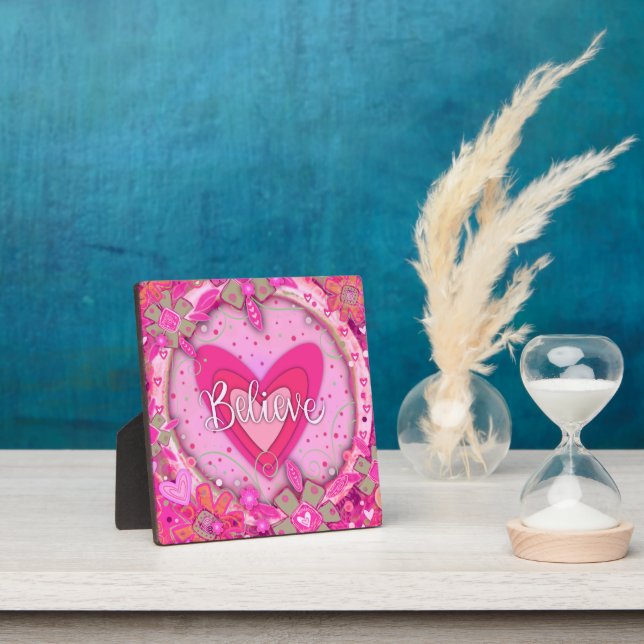 Plaque Photo Croyez Coeur Inspirationnel Floral Plutôt Rose (Insitu)